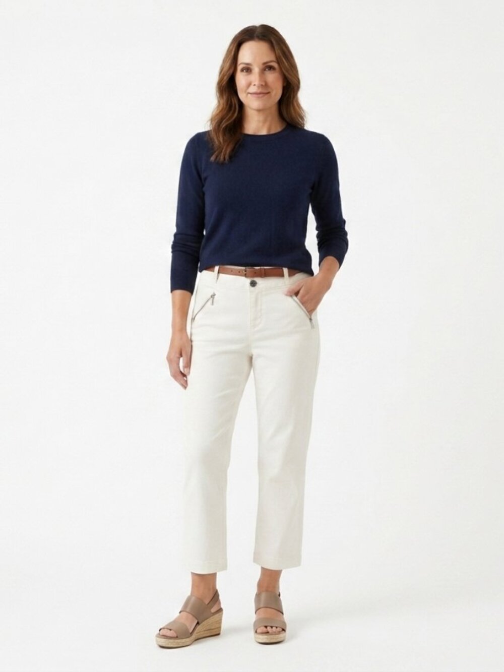 ONE5ONE Miracle Ab-Shaper Cropped Ankle Pants Cream White Size 6 Zip Pockets